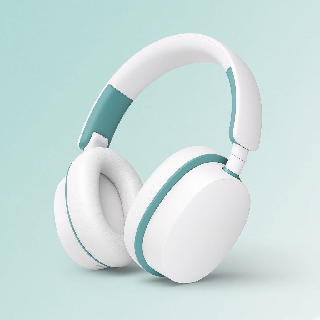 White over-ear headphones with teal accents